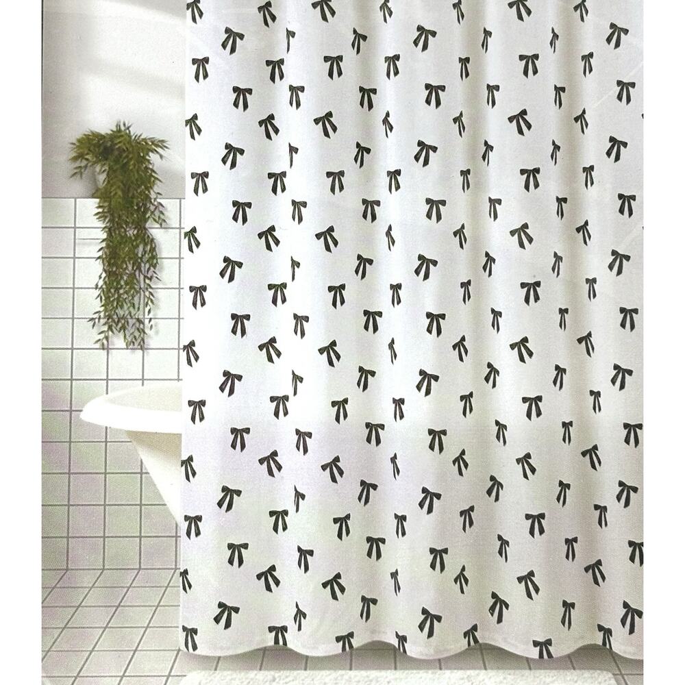 TAHARI Black Bows Shower Curtain Fabric 72x72" Tied Ribbon New In Package